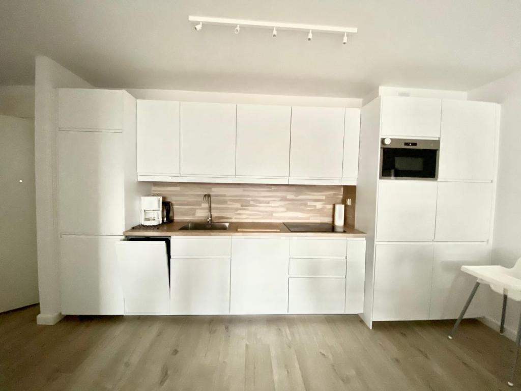 Kuchyň nebo kuchyňský kout v ubytování Rodzinny Apartament Platany Centrum