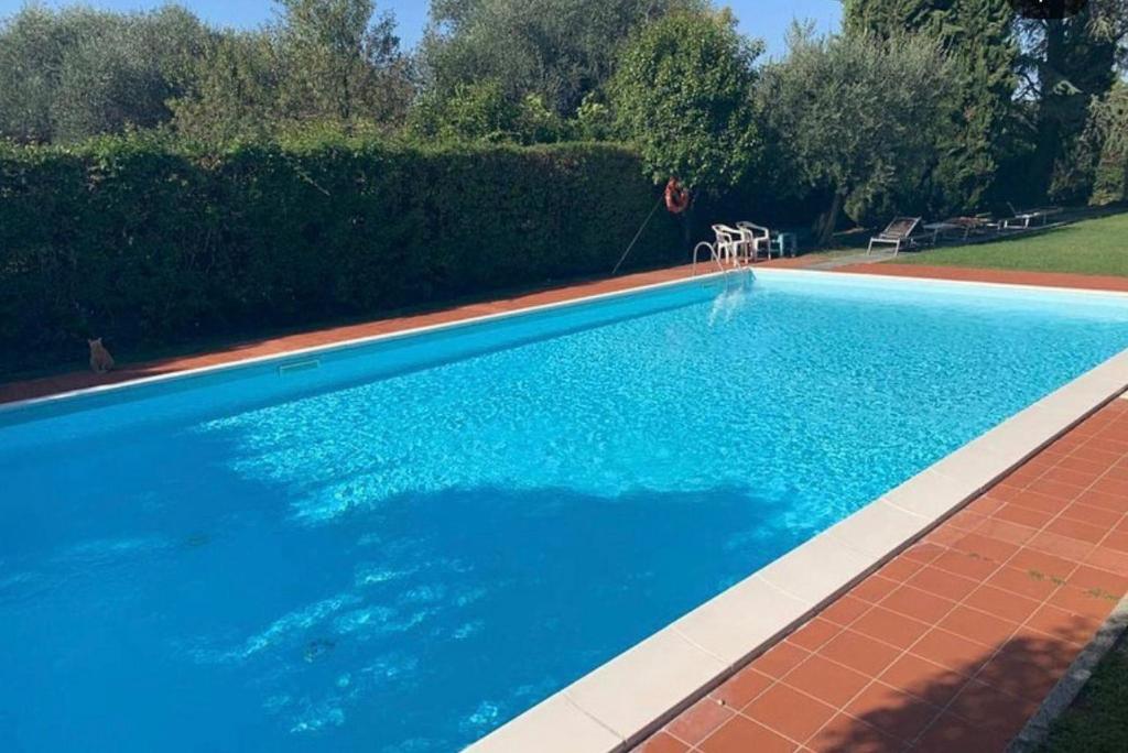a swimming pool with blue water in a yard at DesenzanoLoft: Swarovski in Desenzano del Garda