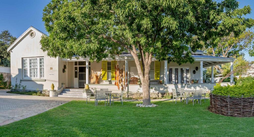 a house with chairs and a tree in the yard at Monte Vista Boutique Hotel in Montagu