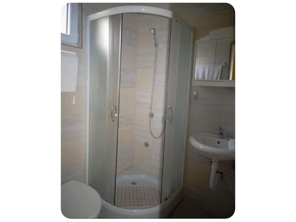 a bathroom with a shower and a sink at Vila Jenic in Soko Banja