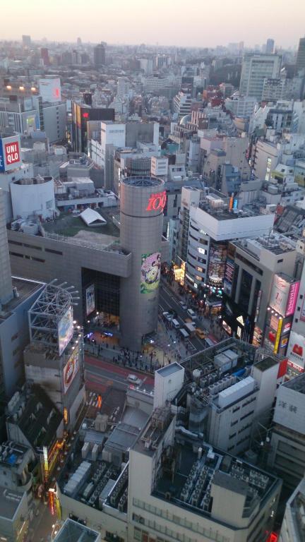 an overhead view of a city at night at Shibuya Excel Hotel Tokyu in Tokyo