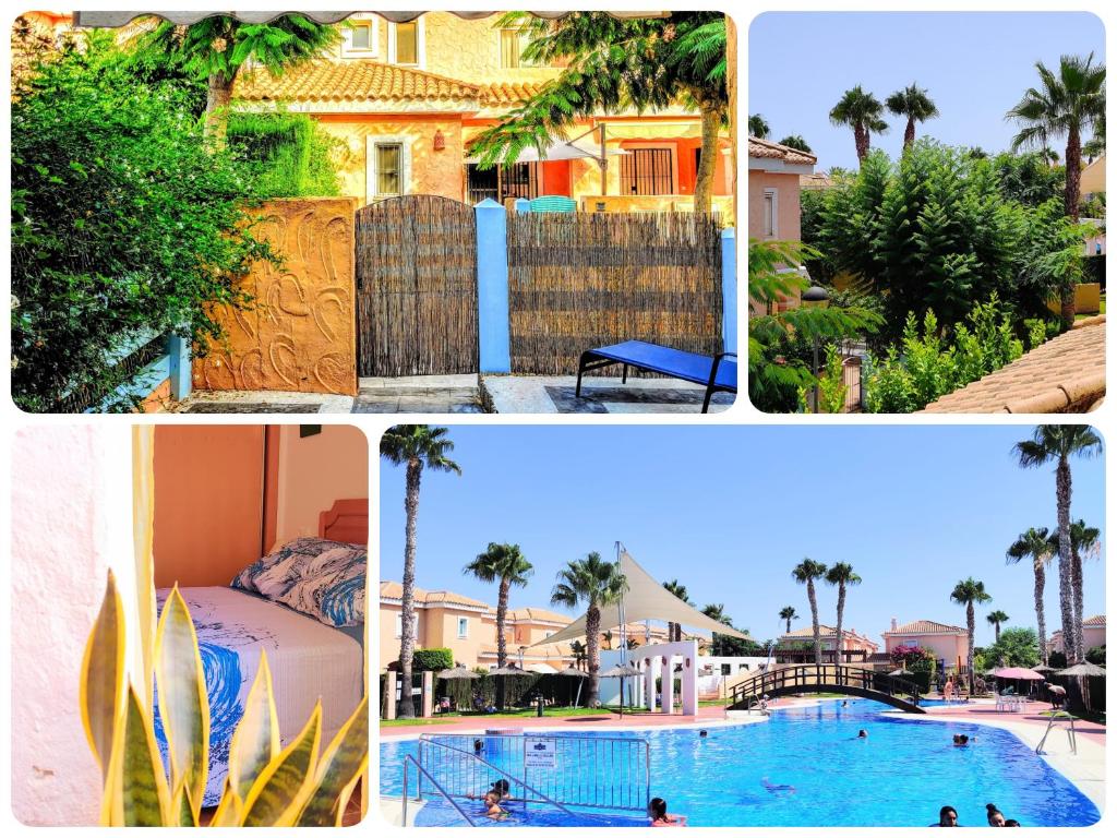 un collage de fotos de un complejo con piscina en Villa Laguna - your duplex in the sun!, en Vera