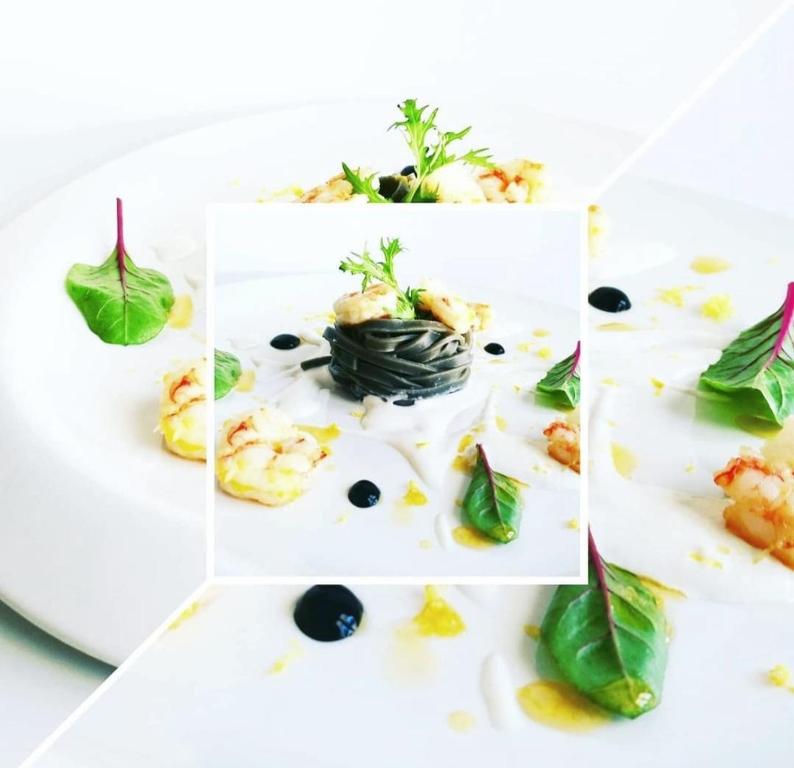 a group of four pictures of food on a plate at Villa Sant'Angelo in Alba Adriatica