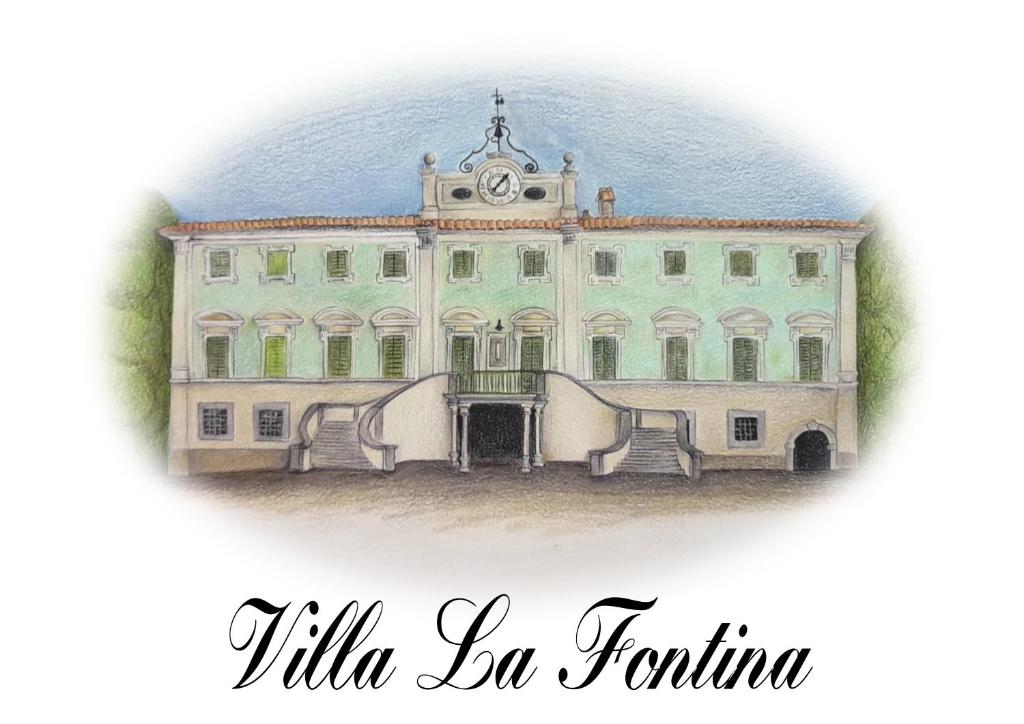 een tekening van een groot gebouw met de woorden villa la fanta bij Agriturismo Villa La Fontina in Castiglion Fiorentino