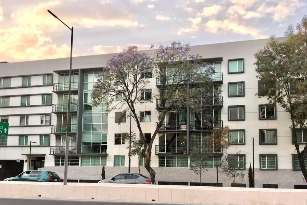 un gran edificio blanco con árboles delante de él en At the heart of restaurants and night life en Ciudad de México