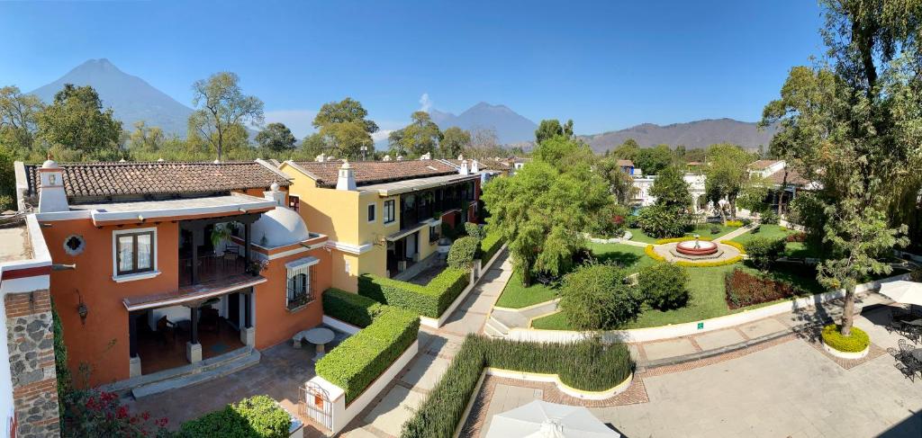 an aerial view of a house with a garden at Villa Colonial in Antigua Guatemala