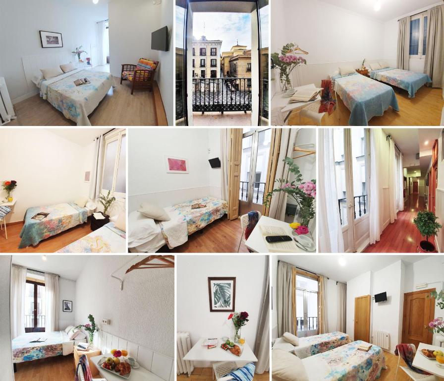 a collage of photos of a hotel room at Hostal Alicante in Madrid