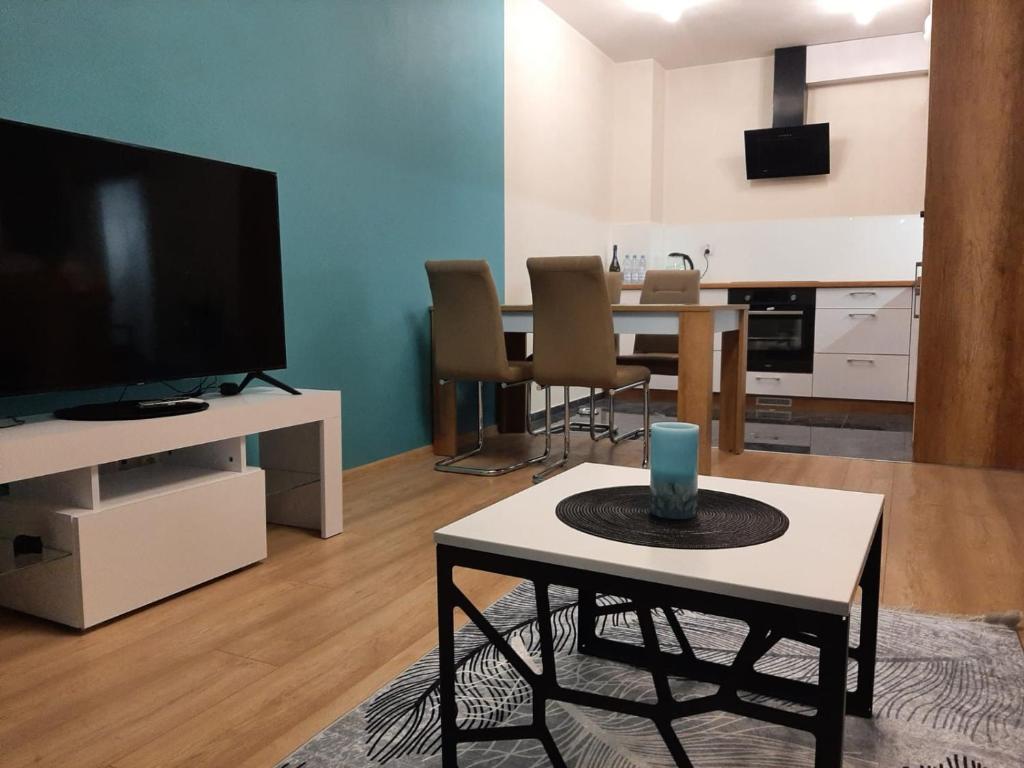 Televízia a/alebo spoločenská miestnosť v ubytovaní Apartament NaGrobli