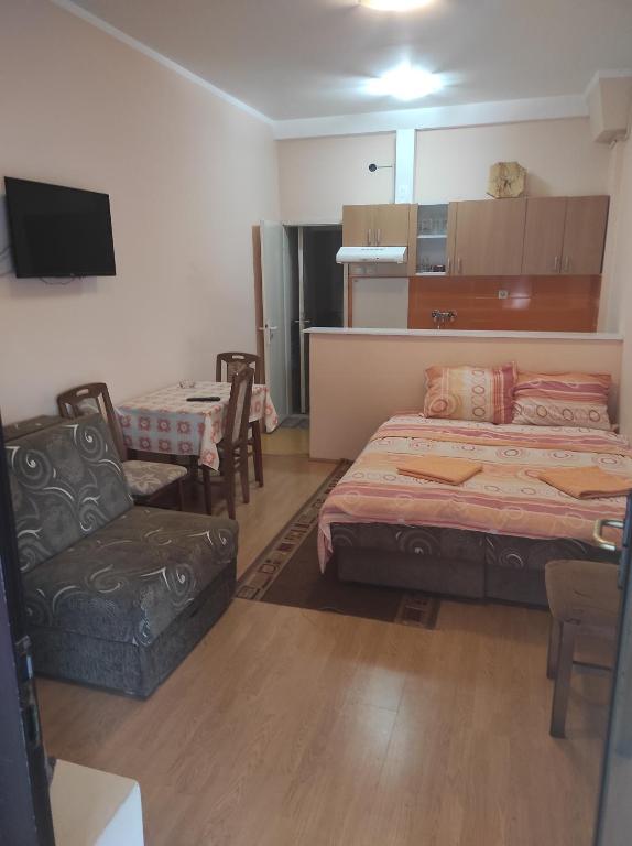 a living room with a bed and a couch at Apartmani Cera in Soko Banja