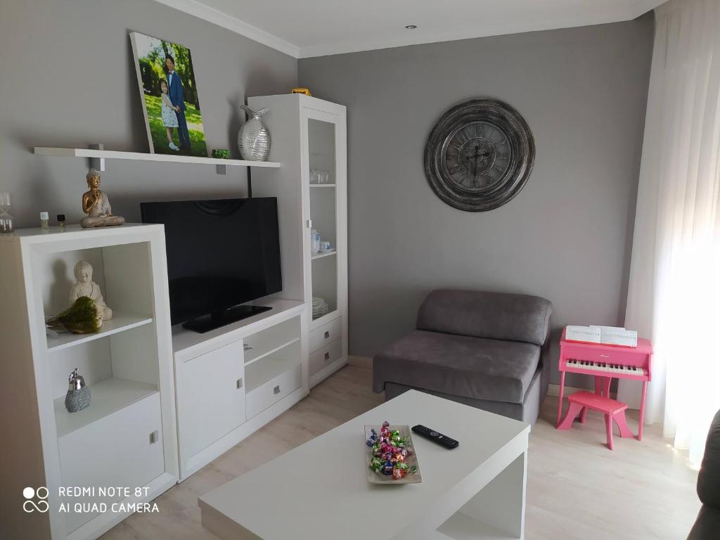 sala de estar con TV y sofá en Apartamento Manuel, en Vilagarcía de Arousa