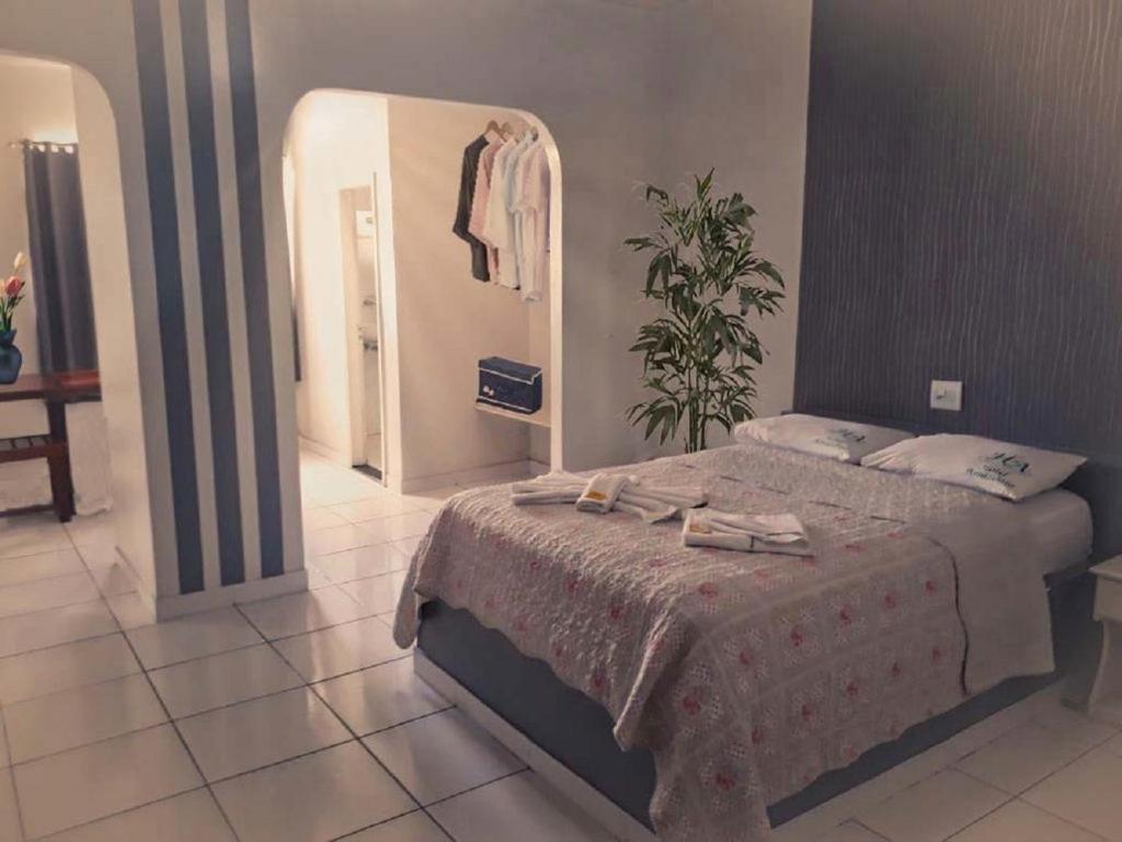 een slaapkamer met een bed en een grote spiegel bij Hotel Amazonia in Castanhal