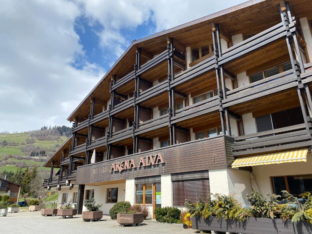 a building with a sign that reads hotel kilka at Moderne Ferienwohnung in Laax - Modern apartment in Laax in Laax