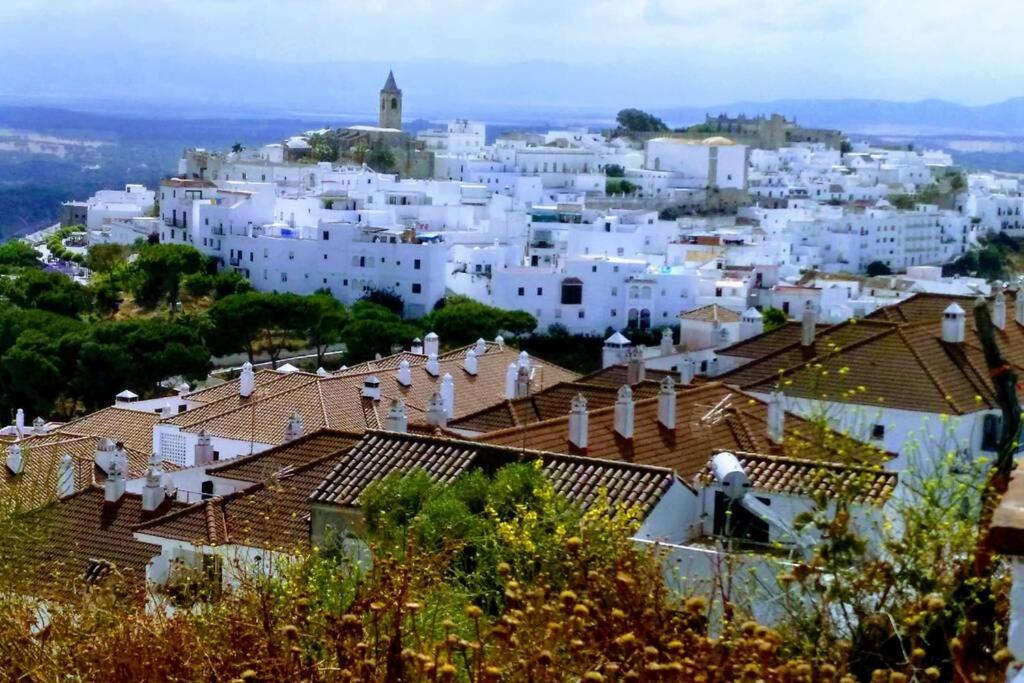 Una vista de un pueblo con edificios y tejados blancos. en La Luz de Vejer, en Vejer de la Frontera