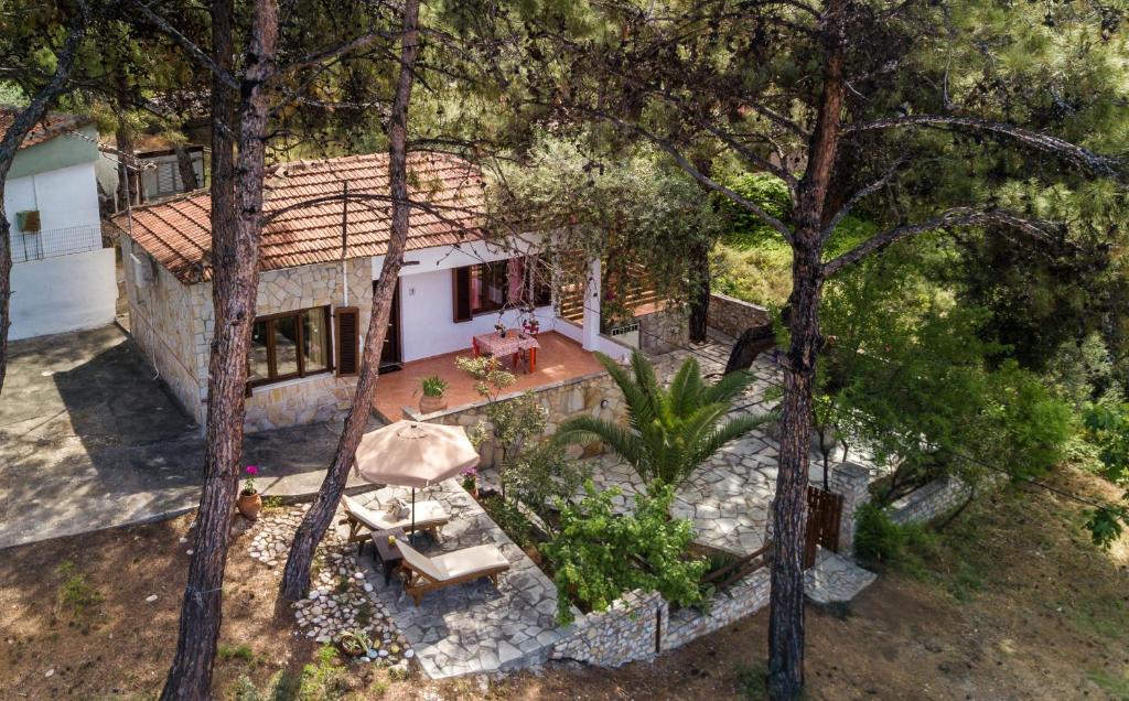 an aerial view of a house with a patio at Villa Olga in Pefkari
