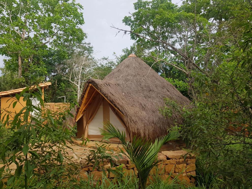 
a small hut with a canopy on top of it at Nativo Glamping in Barichara

