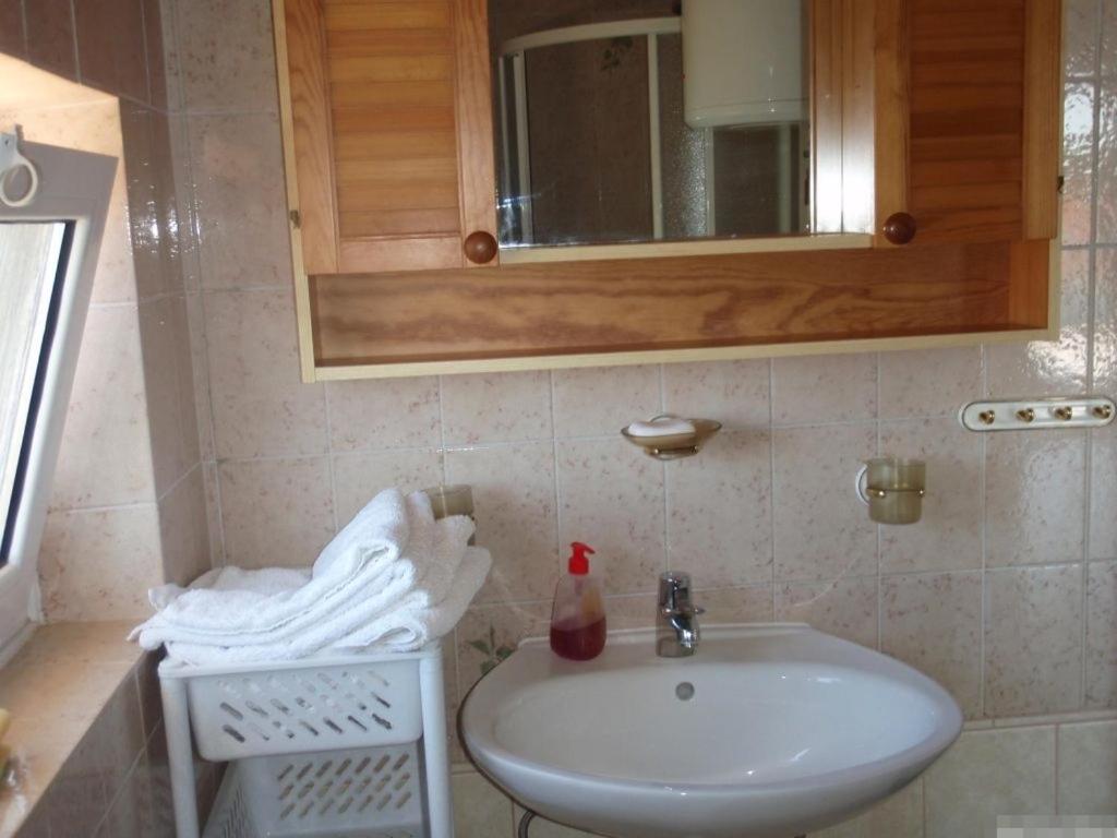 łazienka z umywalką i lustrem w obiekcie Apartment in Kukljica with sea view, terrace, air conditioning, Wi-Fi (4567-3) w mieście Kukljica