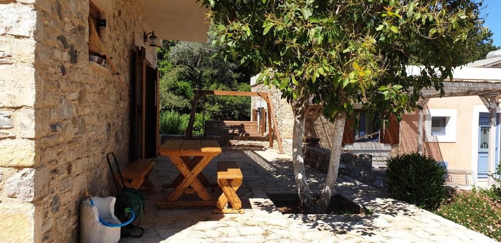 A garden outside Chaihoutes stone villa into Olive farm in Zia