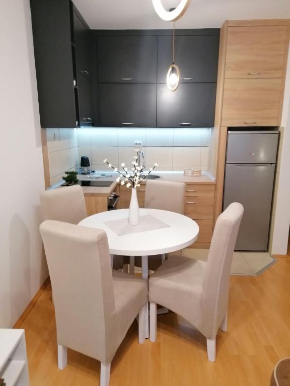 Kuchyň nebo kuchyňský kout v ubytování Emili Apartman