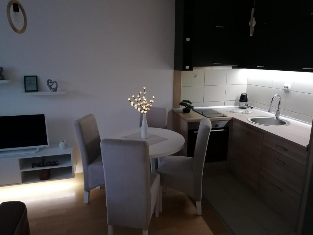 Kuchyň nebo kuchyňský kout v ubytování Emili Apartman