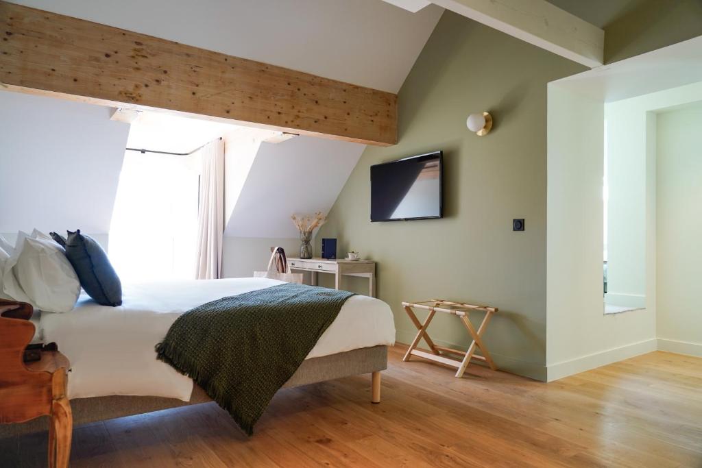TV a/nebo společenská místnost v ubytování Hôtel Le Mouton Bleu