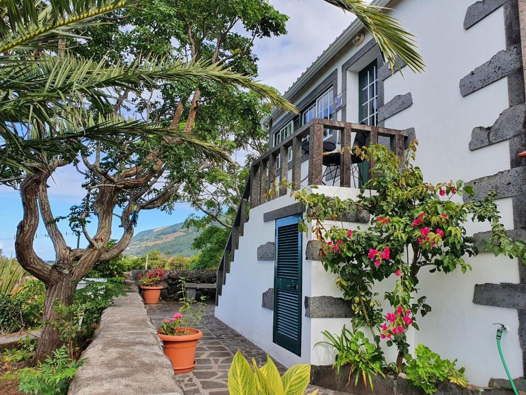 a house with flowers on the side of it at Casa do Gato Preto in Santo Amaro