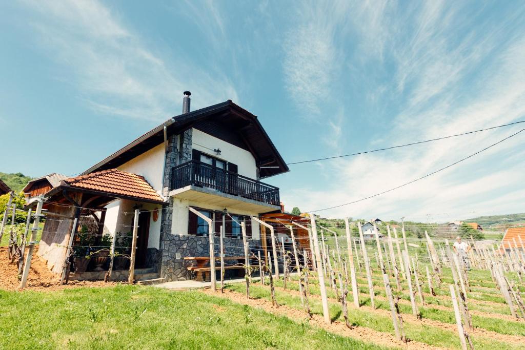 una casa en un viñedo junto a una valla en Zidanica Bahor, en Črnomelj