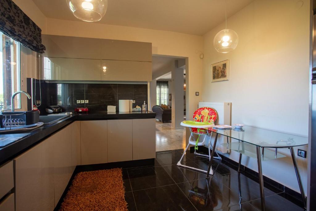 Kuchnia lub aneks kuchenny w obiekcie Τraditional fully detached villa on a luxurious hillock of Thessaloniki with its own garden also for family & wedding gatherings for 10 to 25 people only 15 minutes from airport
