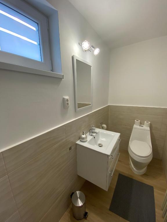 Kúpeľňa v ubytovaní Apartman Szanyi