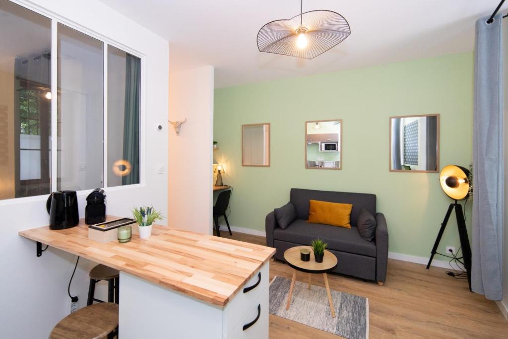 un salon avec un canapé et une table dans l'établissement LE BRIENNE - HYPERCENTRE - TBS - NETFLIX, à Toulouse