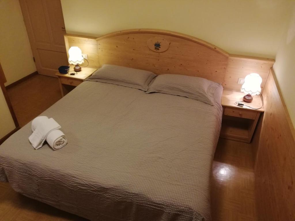 1 dormitorio con 1 cama grande y 2 mesitas de noche en CAMERE LARICE, en Auronzo di Cadore