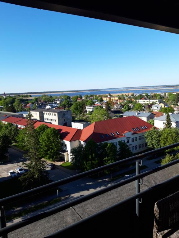 a view of a city from a balcony at Panorama Apartment in Haapsalu