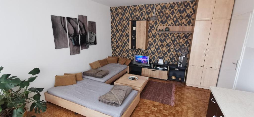 een woonkamer met een bank en een tv bij Stan na dan Predah in Užice