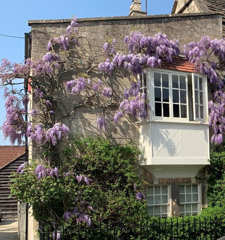 a building with purple wisteria on the side of it at Wee Grange in Bath