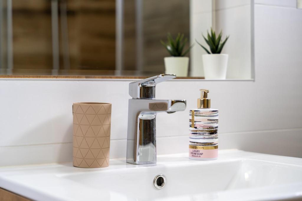 a white bathroom sink with a chrome faucet at Carpe Diem in Zlatibor