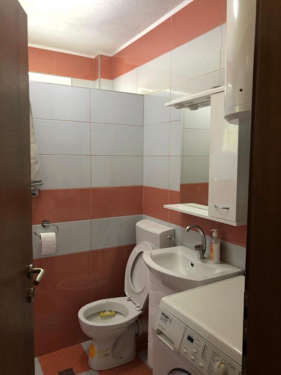 een kleine badkamer met een toilet en een wastafel bij Villa Pjene in Konjic
