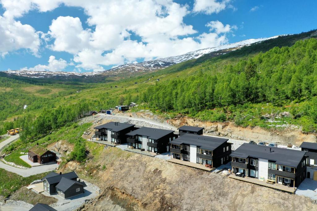 an aerial view of a home in a mountain at Hodlekve Panorama 5 - amazing view in Sogndal