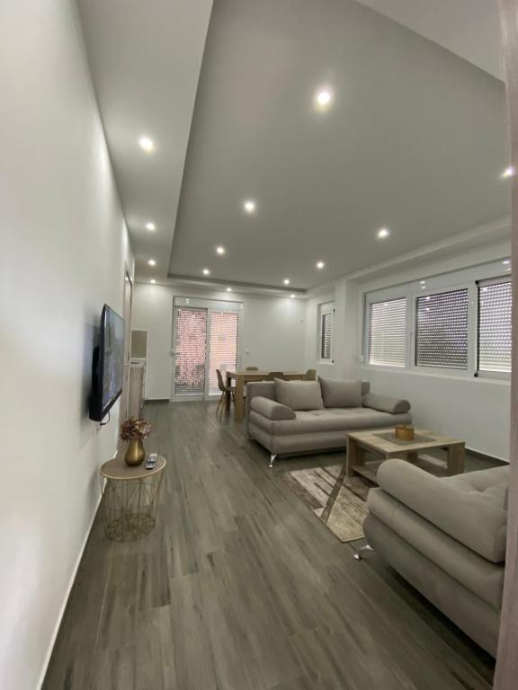 a large living room with couches and a tv at Gjoni Apartments in Ulcinj