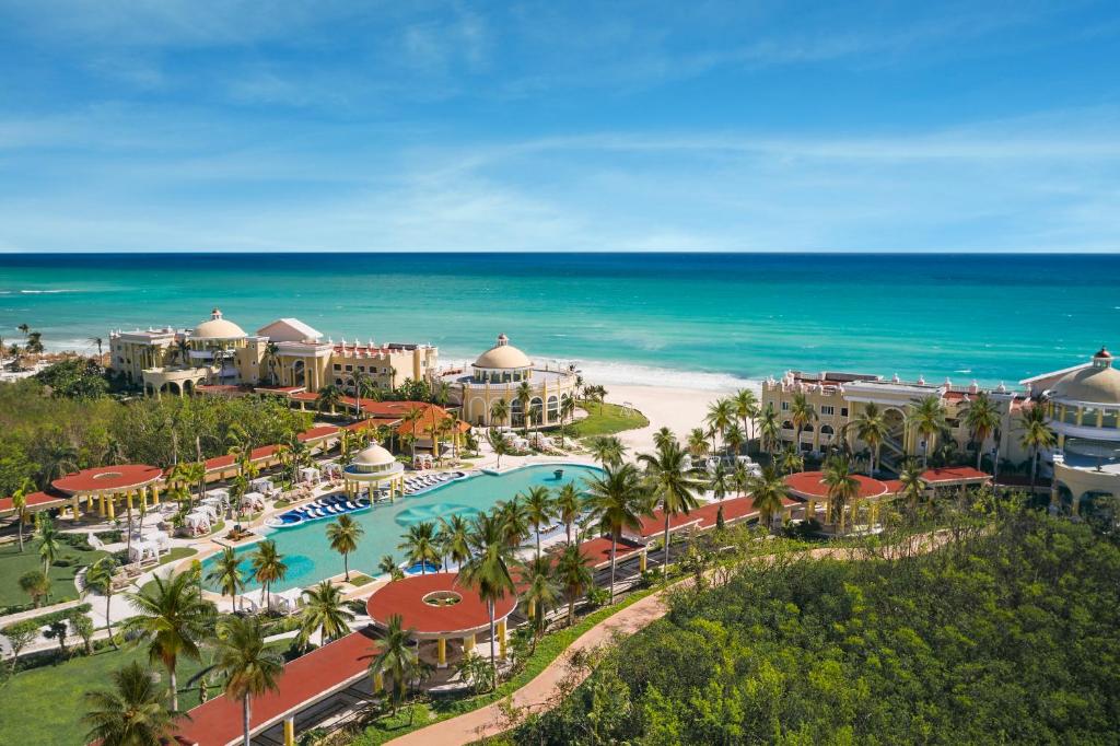 an aerial view of the resort and the beach at Iberostar Grand Paraíso in Puerto Morelos