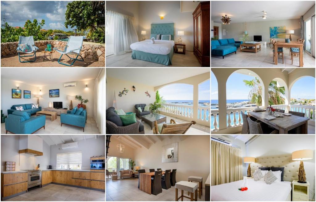 een collage van foto's van een hotelkamer bij Curacao Luxury Holiday Rentals in Willemstad