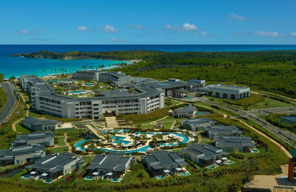 an aerial view of a resort near the ocean at Dreams Macao Beach Punta Cana in Punta Cana