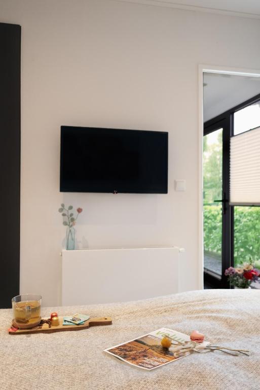 TV a/nebo společenská místnost v ubytování Cube Elite mit Meerblick am Strand im EuroParcs Bad Hoophuizen