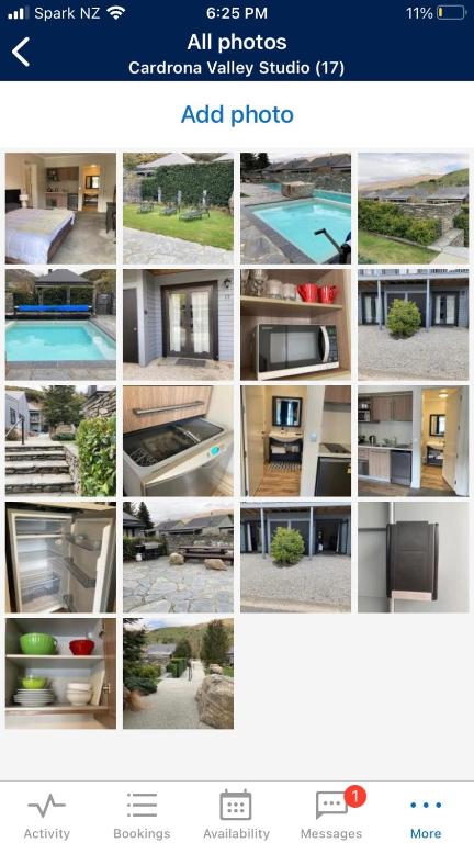 uma colagem de fotos de uma piscina e uma casa em (18) Cardrona Valley Studio Apartment em Cardrona