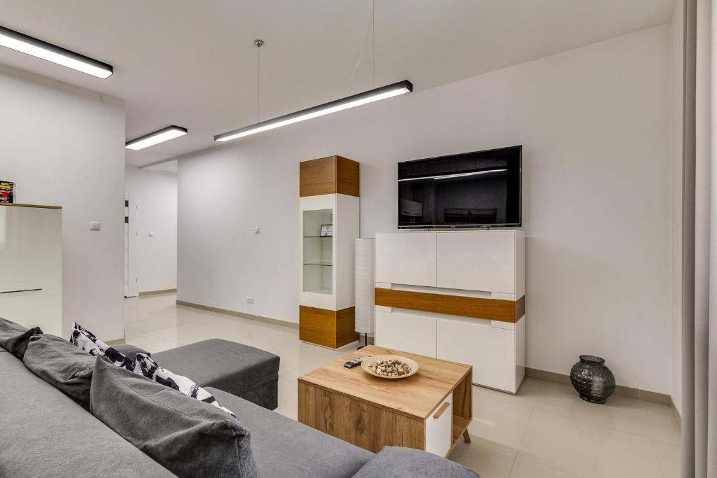 Televízia a/alebo spoločenská miestnosť v ubytovaní Zielone Apartamenty Katowice Chorzów