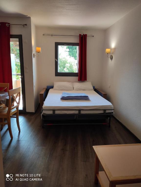 1 dormitorio con 1 cama en una habitación con ventana en Appartement Les Palmiers, en Niza