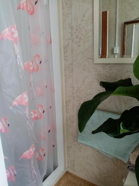 a room with pink flamingos on the wall at Manakau House The Old Manakau Hotel 1920 in Manakau