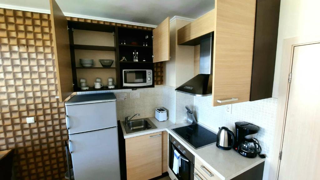 Kuchyň nebo kuchyňský kout v ubytování Obzor Beach Resort Apartment G-109