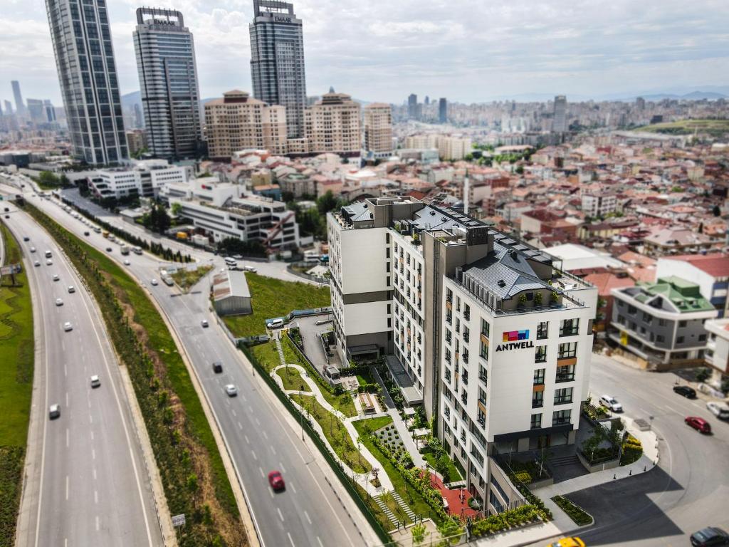 an aerial view of a city with a highway at Antwell Suites in Istanbul