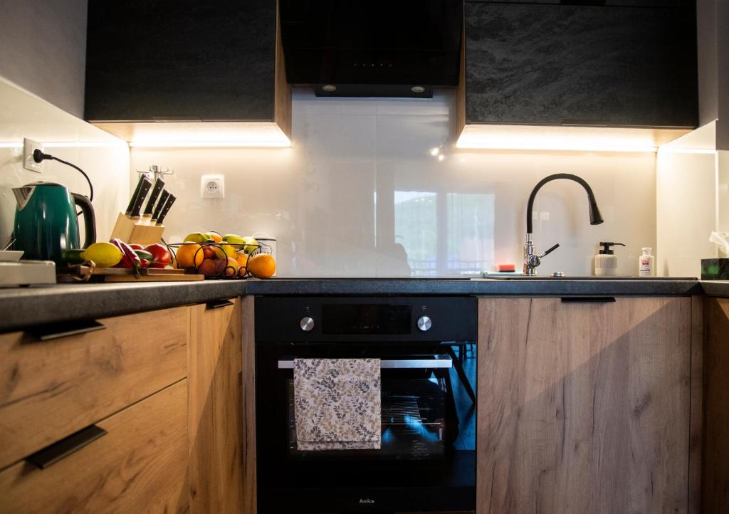 Kuchyň nebo kuchyňský kout v ubytování APARTAMENT BIESZCZADY