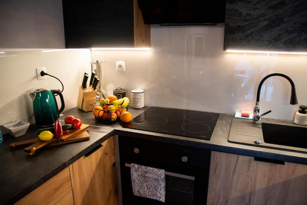 Kuchyň nebo kuchyňský kout v ubytování APARTAMENT BIESZCZADY
