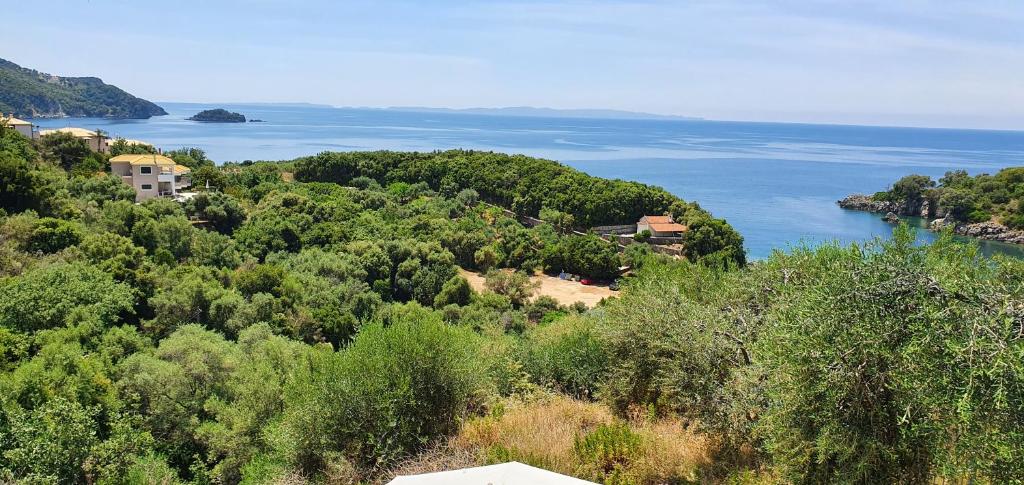 a view of a body of water with trees at Sivota Apartments in Syvota